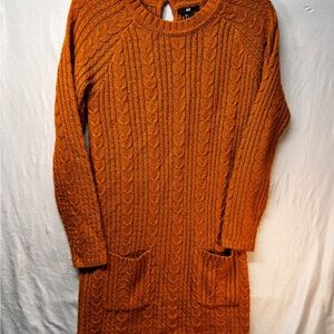 H&M Cable Knit Sweater Dress W/ Front Pockets - Dark Rust/Orange - Size Small